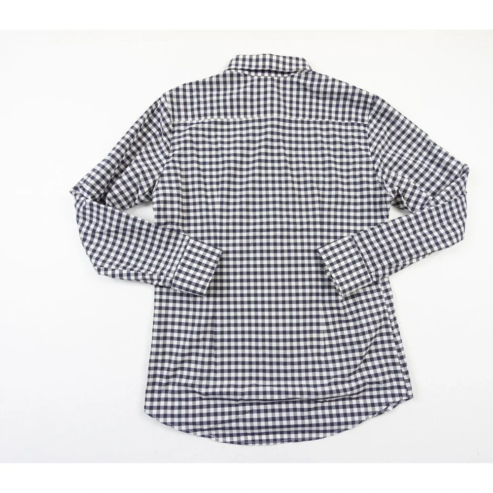 Mizzen Main Shirt Mens Medium Blue Button Down Collared Trim Fit Stretch Check